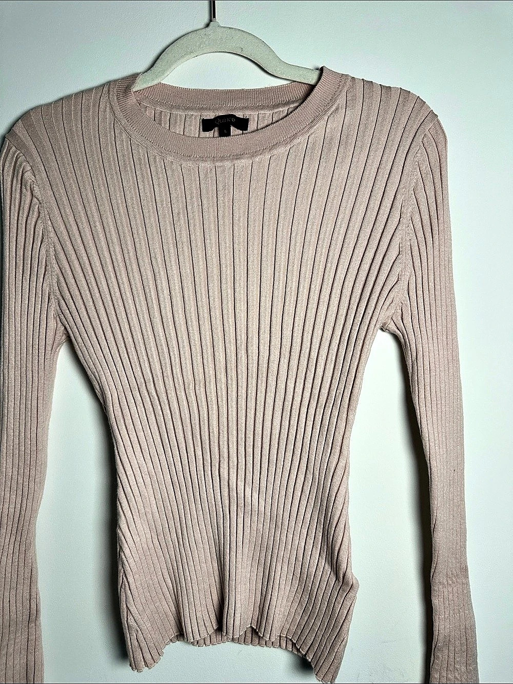 Quince Cotton Cashmere Ribbed Long Sleeve Sweater Pink Large